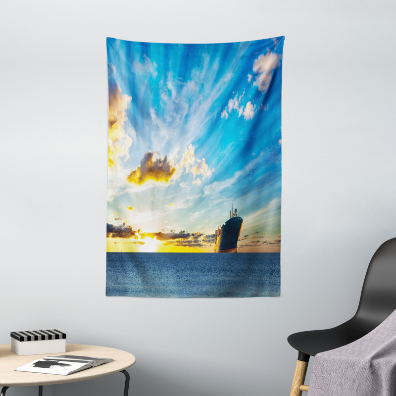 Sea at Sunset Ship Tapestry