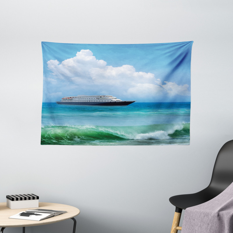 Waves Ship Travel Wide Tapestry