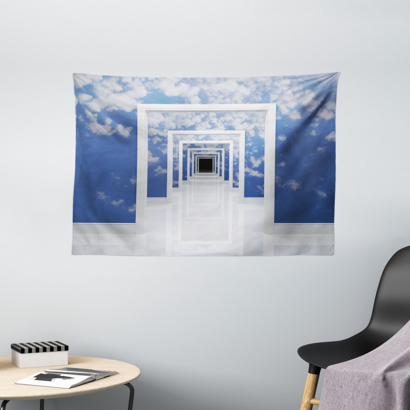 Sky Clouds on Walls Wide Tapestry