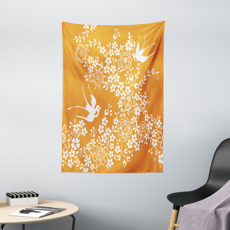 Japanese Tree Birds Art Tapestry