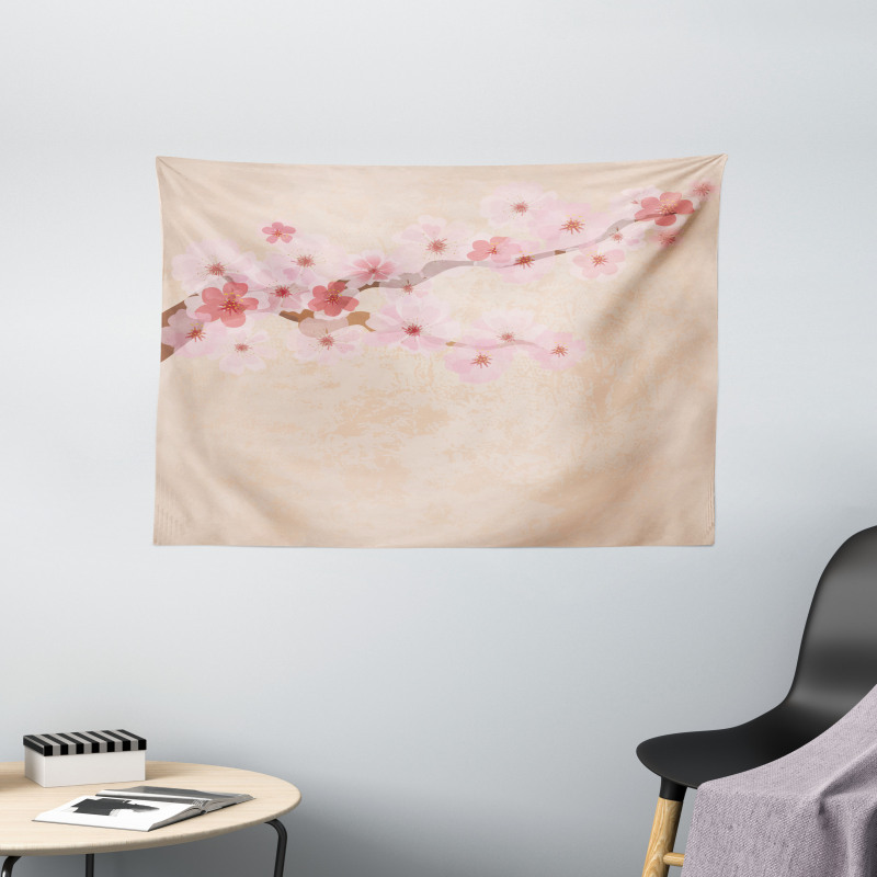Pink Cherry Blossoms Wide Tapestry