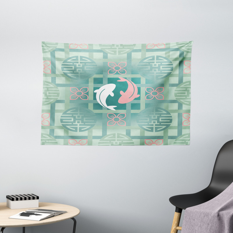 Dolphin Couple Asian Wide Tapestry