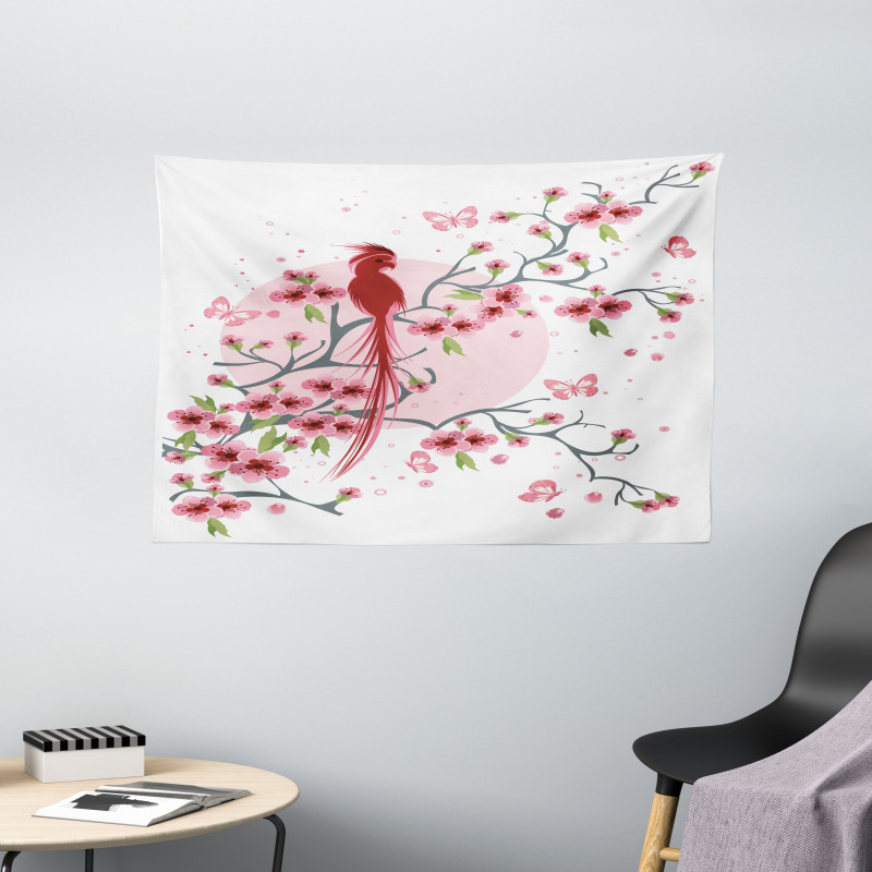 Mythical Phoenix Bird Wide Tapestry