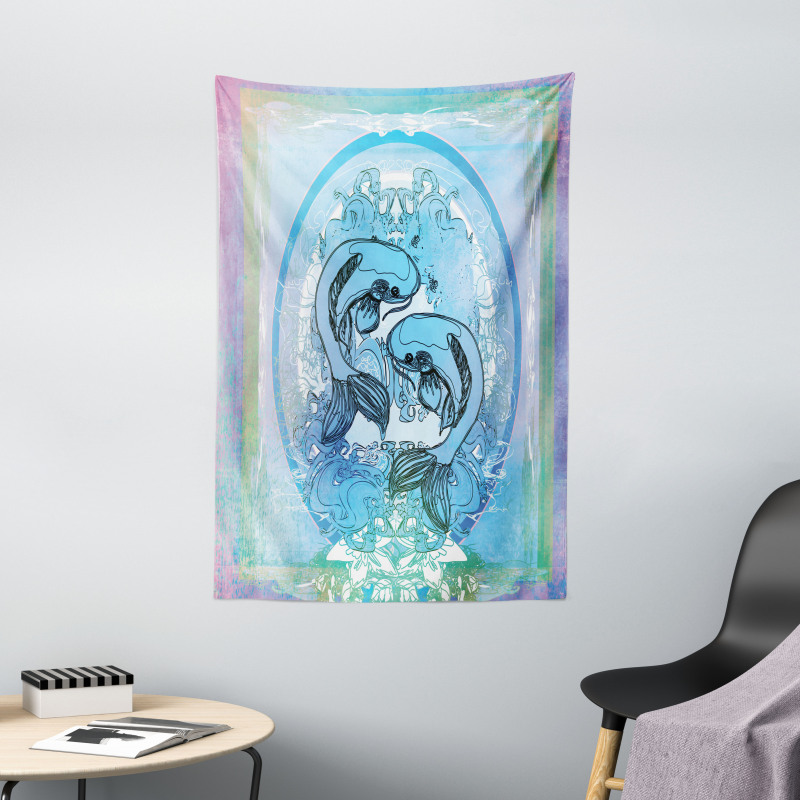 Japanese Koi on Sea Blue Tapestry