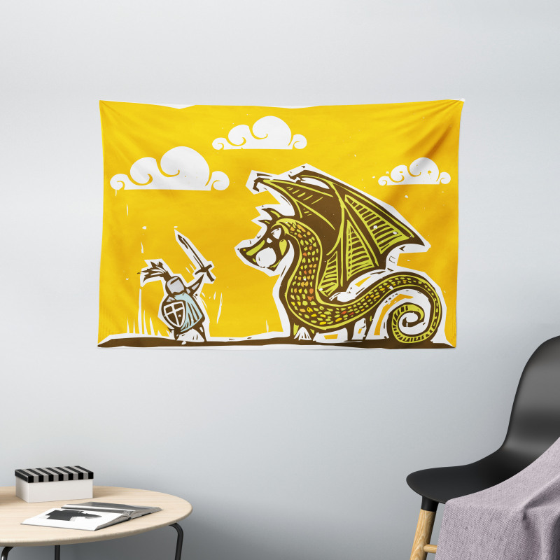 Knight with Dragon Wide Tapestry