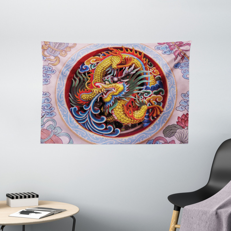 Chinese Dragon Mythical Wide Tapestry