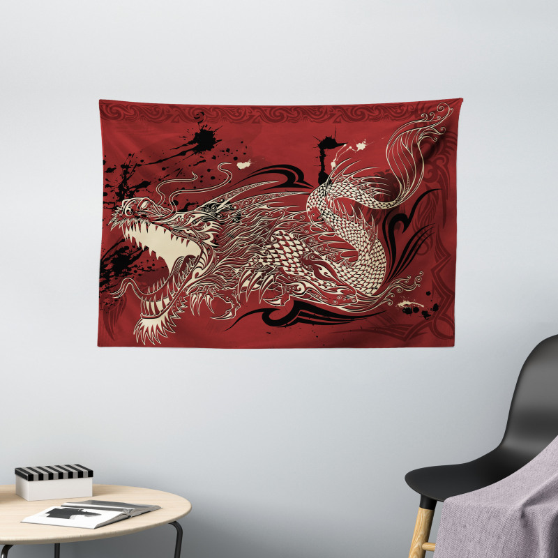 Japanese Dragon Doodle Wide Tapestry