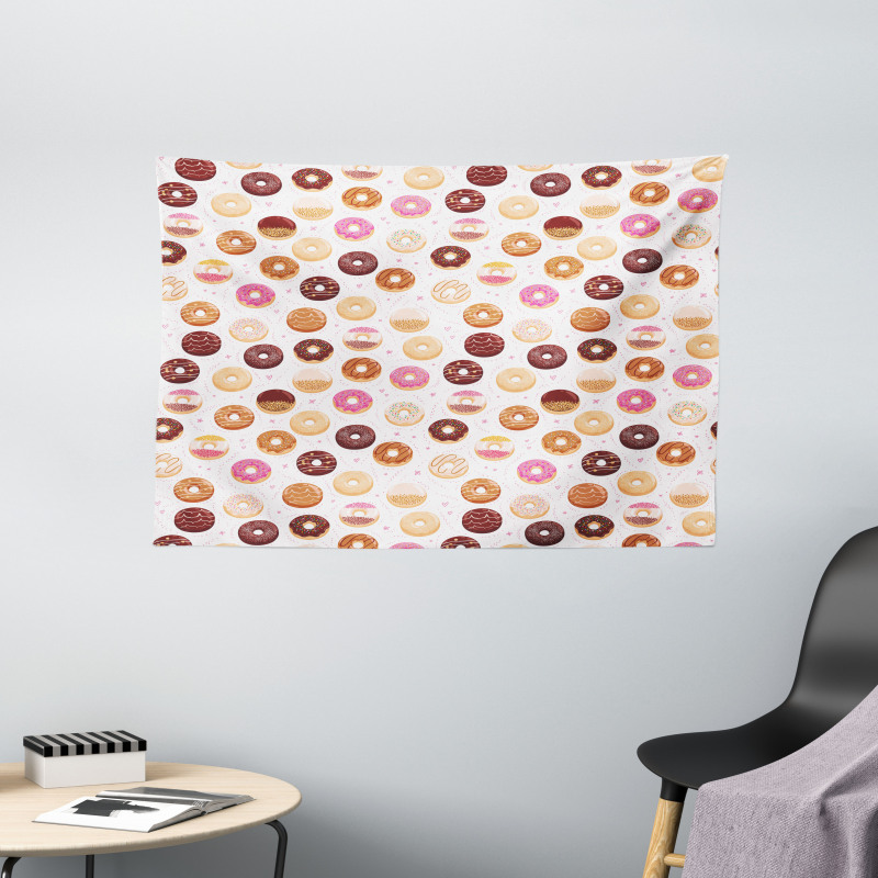 Colorful Yummy Donuts Wide Tapestry