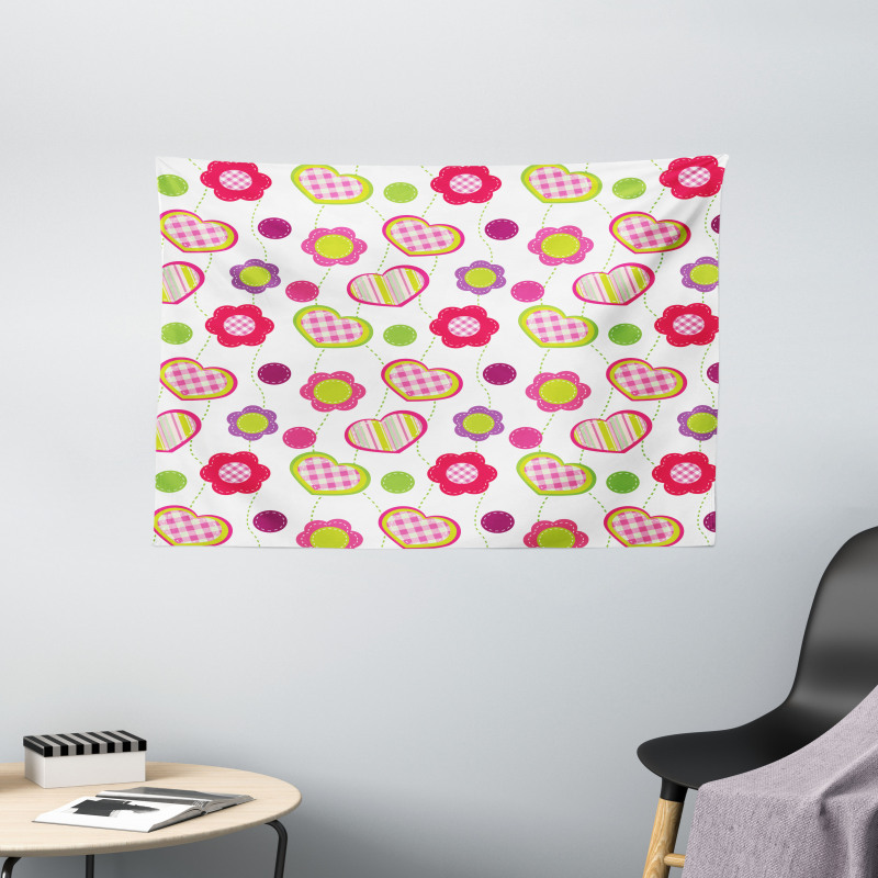 Flowers Heart Shapes Wide Tapestry