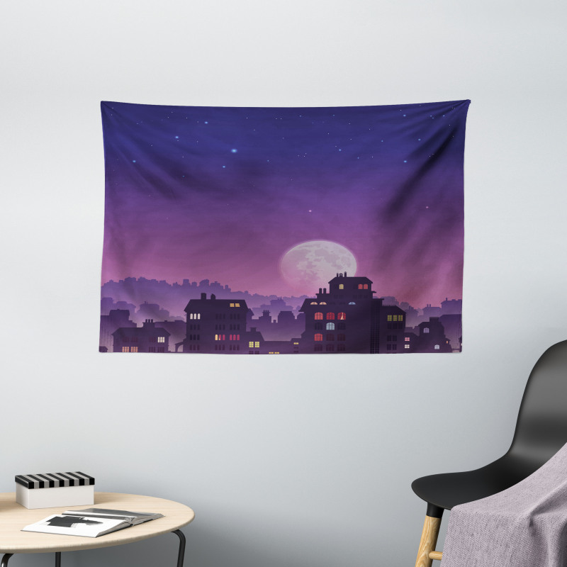 Moon Starry Night Sky Wide Tapestry