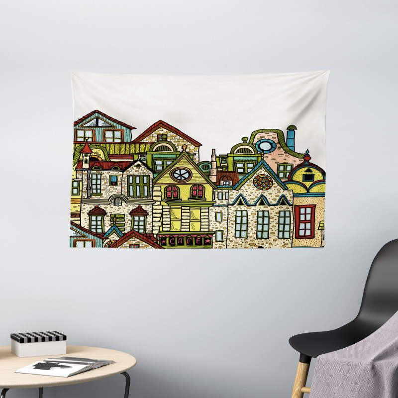 Old Town View Art Wide Tapestry