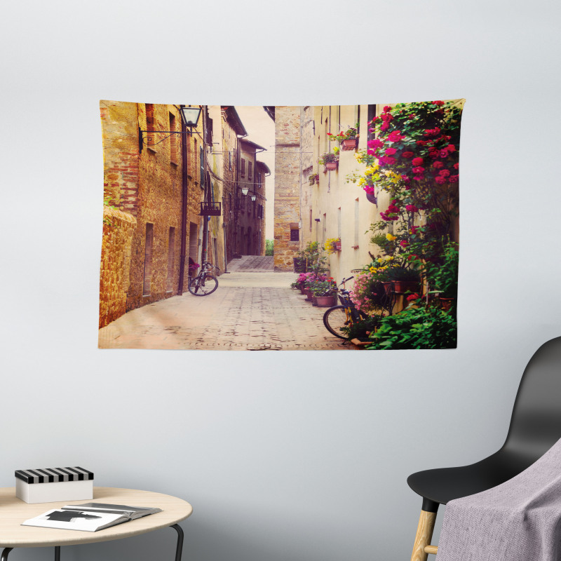 Street in Italy Flowers Wide Tapestry