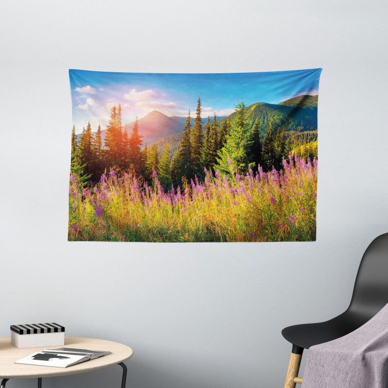 Spring Flowers Mountain Wide Tapestry