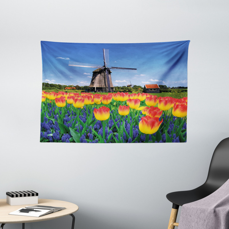 Blooming Tulip Windmill Wide Tapestry