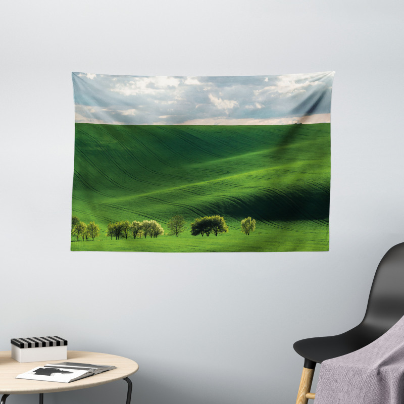 Cloudy Meadow Hills Wide Tapestry