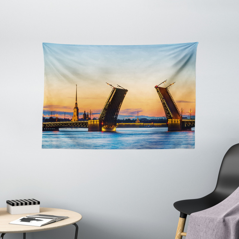 Bridge Seascape Sunset Wide Tapestry