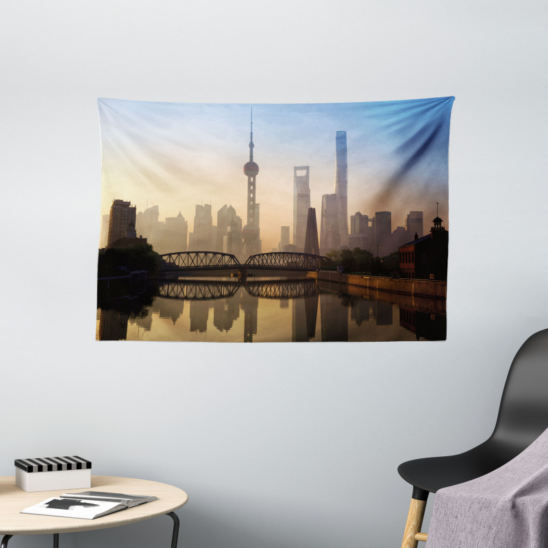 Shanghai Morning View Wide Tapestry