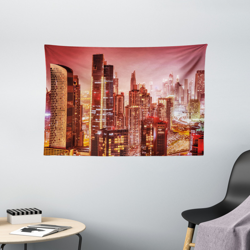 Dubai Night Cityscape Wide Tapestry