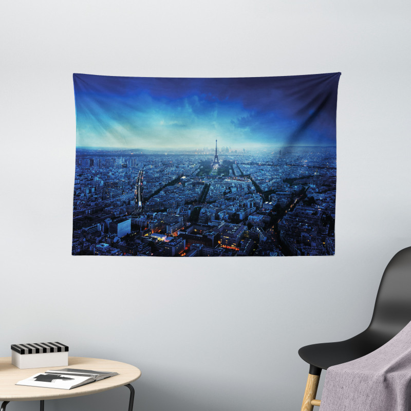 Eiffel Tower Cityscape Wide Tapestry
