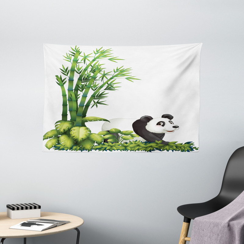 Panda Bear Bamboo Wide Tapestry