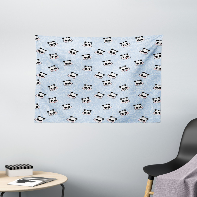 Funny Cartoon Panda Baby Wide Tapestry