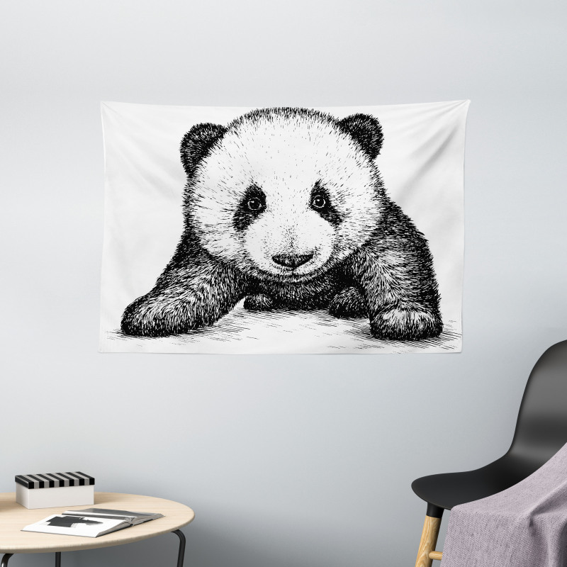 Baby Panda Bear Sketch Wide Tapestry