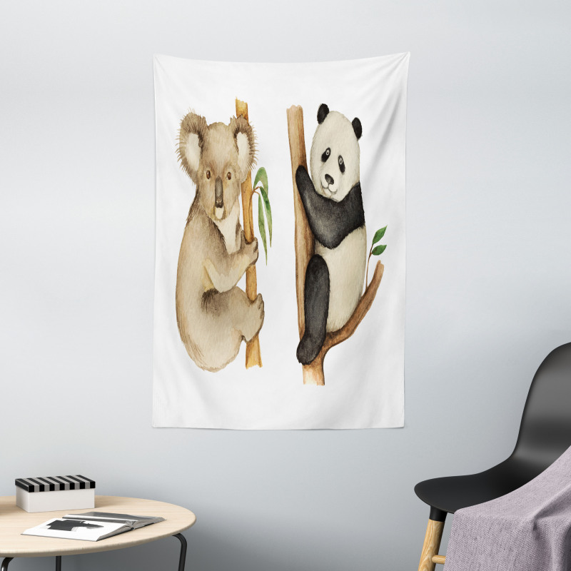 Koala Panda Watercolor Tapestry