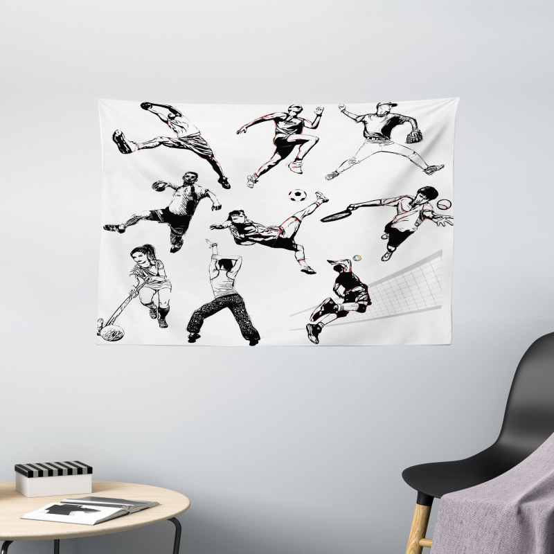 Various Sports Athletes Wide Tapestry