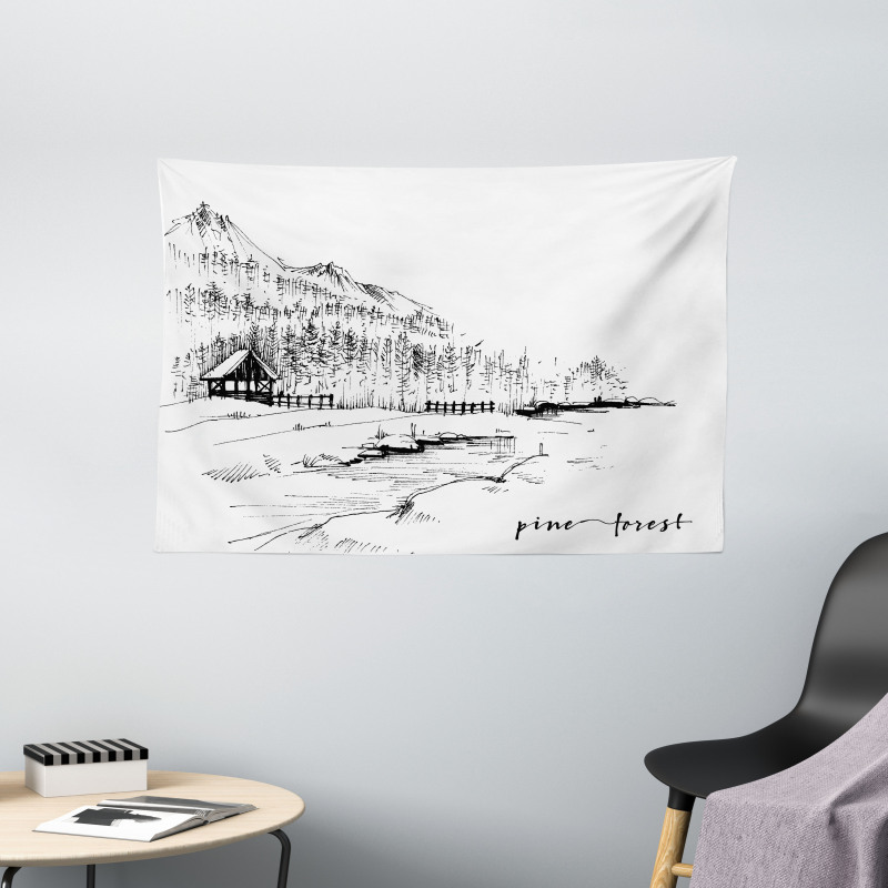 Pine Forest Countryside Wide Tapestry