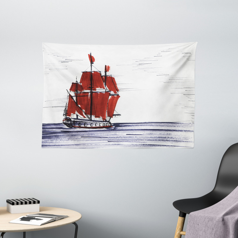 Saliling Ship on Sea Wide Tapestry