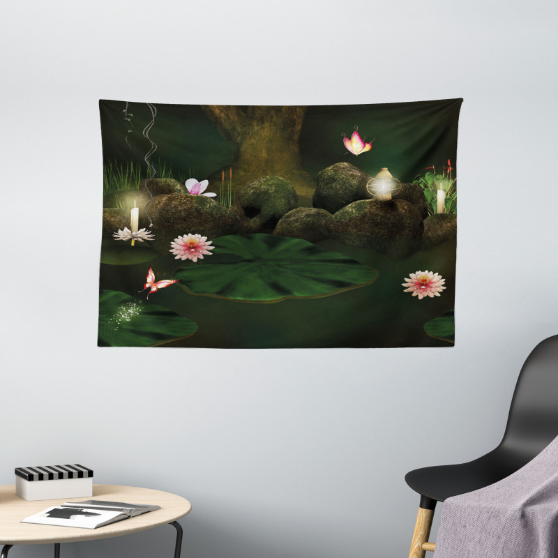 Mystic Forest with Candle Wide Tapestry