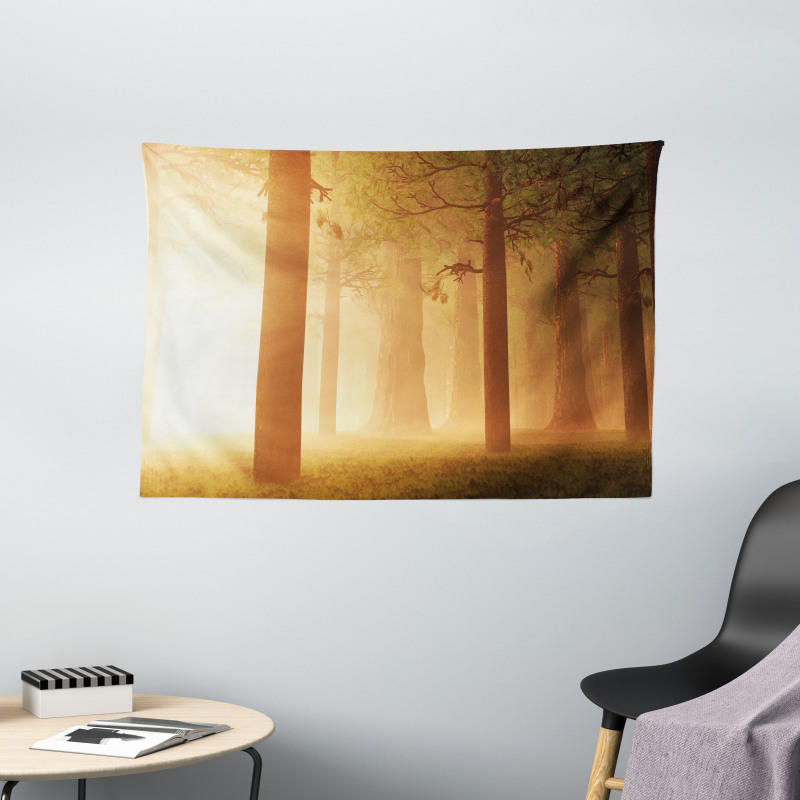 Foggy Hazy Woodland Wide Tapestry