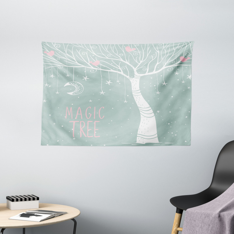 Stars Moon Pastel Colored Wide Tapestry