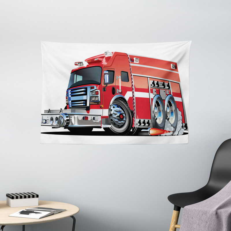 Fire Truck Rescue Team Wide Tapestry
