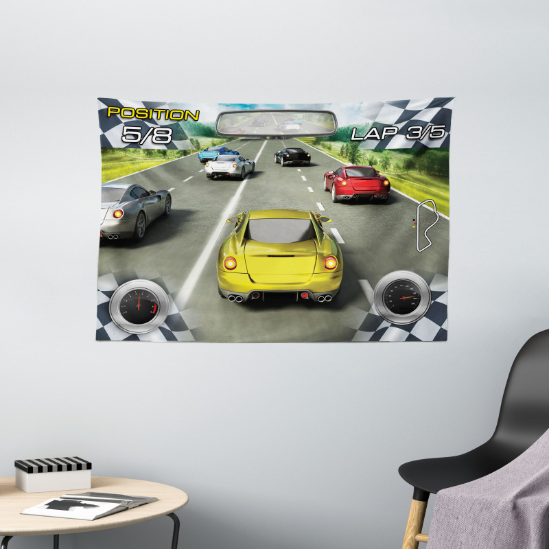 Sports Racing Theme Wide Tapestry
