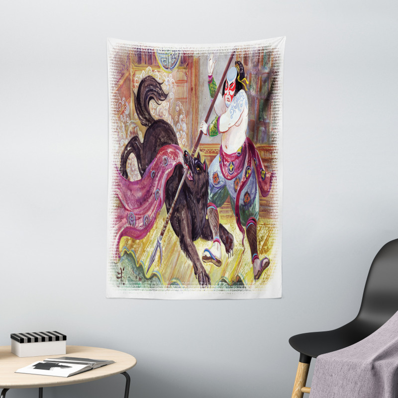 Brave Samurai and Wolf Tapestry