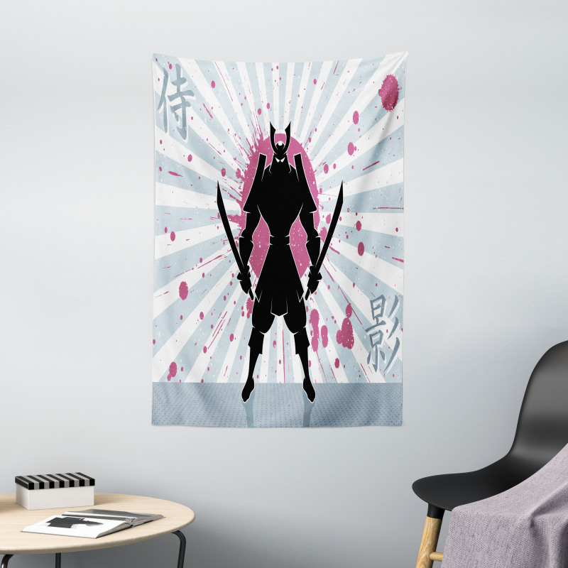 Cartoon Dark Color Samurai Tapestry