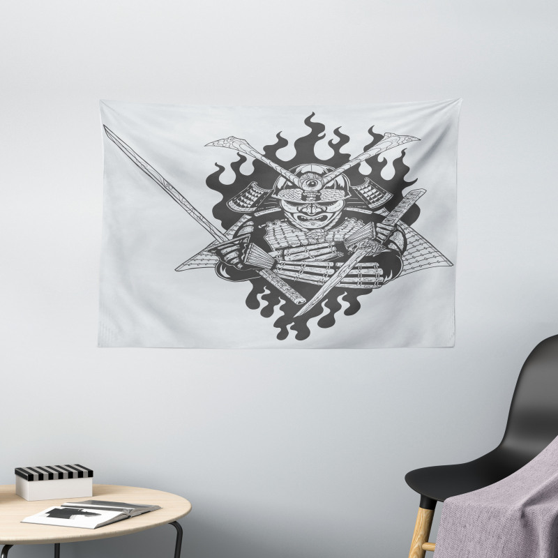 Ghost Ninja Fire Oriental Wide Tapestry