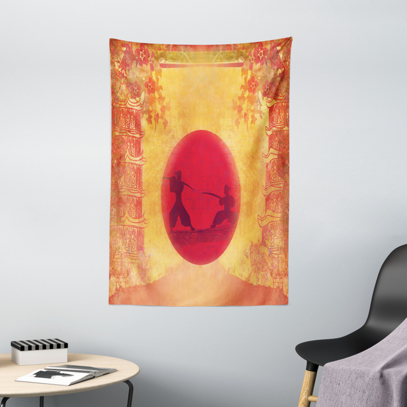 Ninjas Vintage Sunset Tapestry