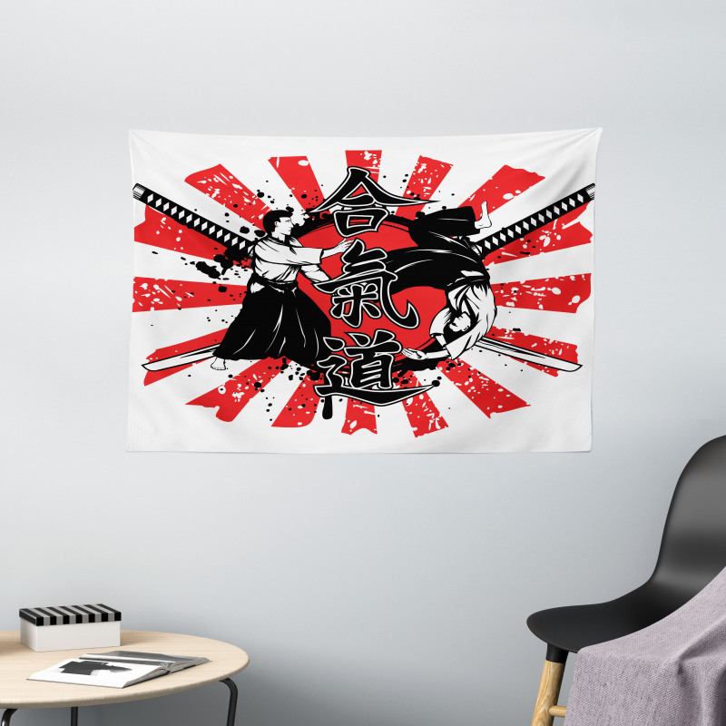 Aikido Samurai Fight Wide Tapestry