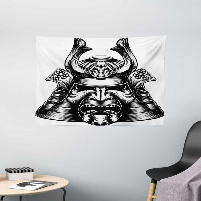 Samurai Mask Martial Wide Tapestry