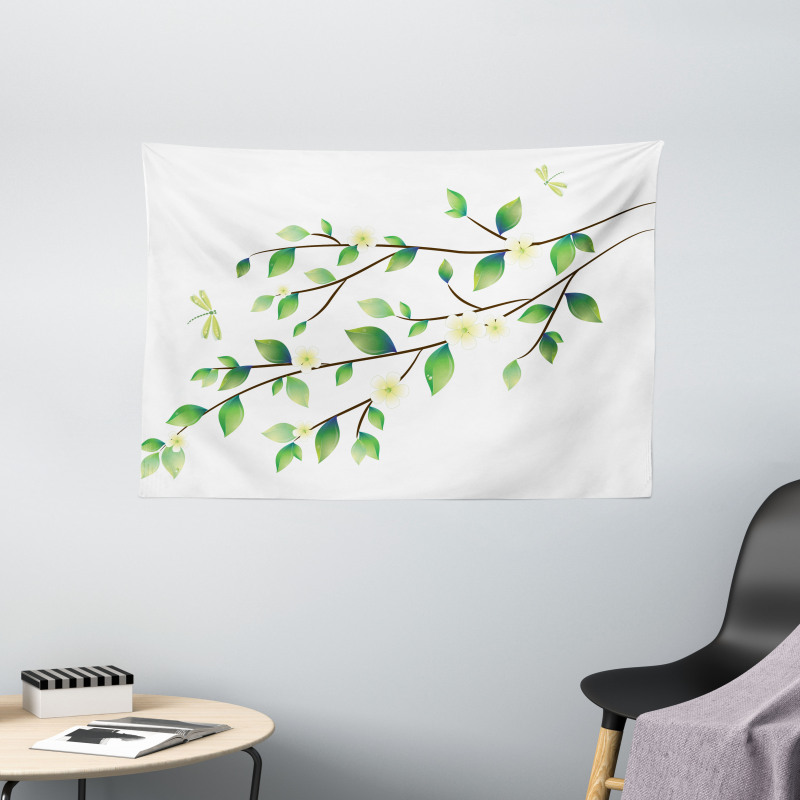 Flower and Dragonflies Wide Tapestry