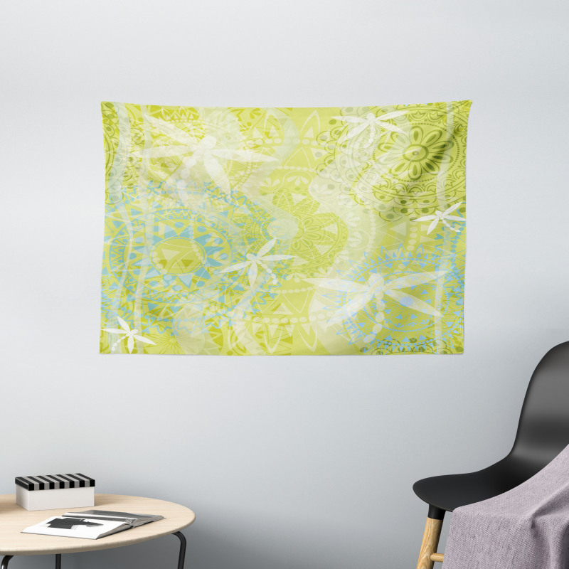 Dragonfly over Mandala Wide Tapestry