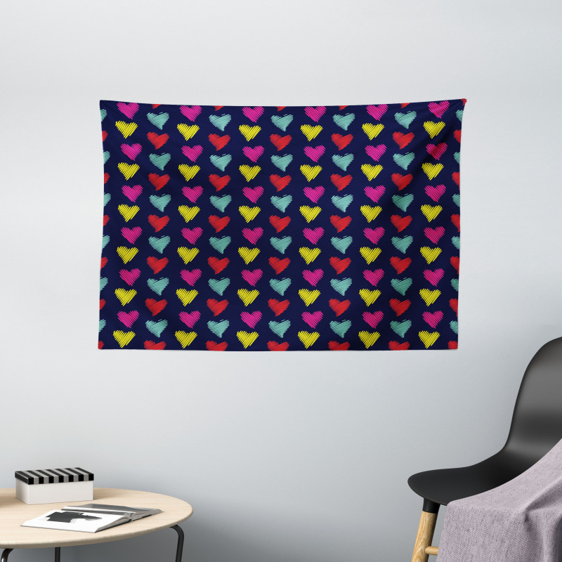 Hearts Love Happy Wide Tapestry