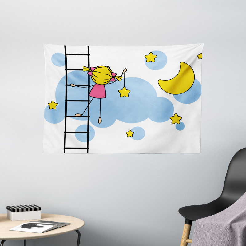 Girl Ladder with Star Wide Tapestry