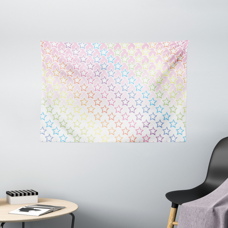 Stars in Rainbow Colors Wide Tapestry