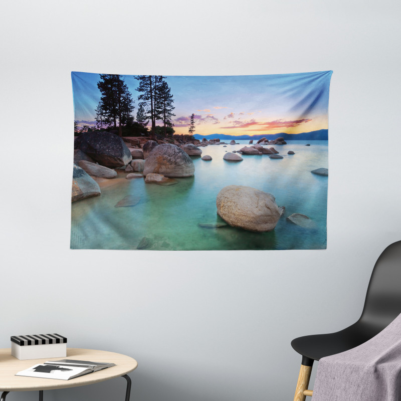 Romantic Lake Sunset Wide Tapestry