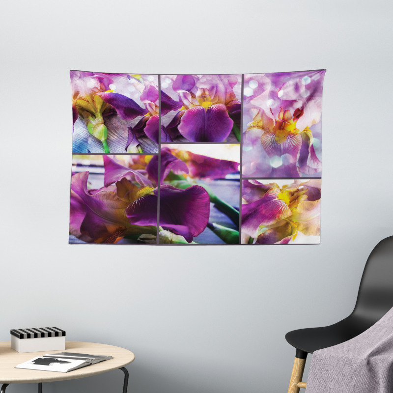 Blooming Iris Flowers Wide Tapestry