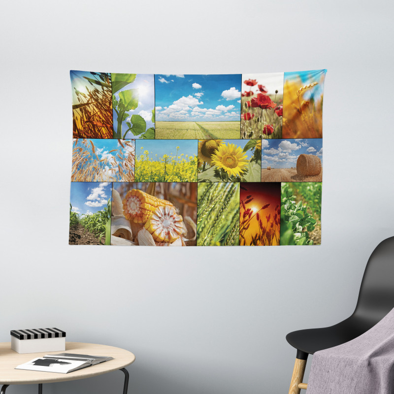 Sunflower Corn Wheat Wide Tapestry