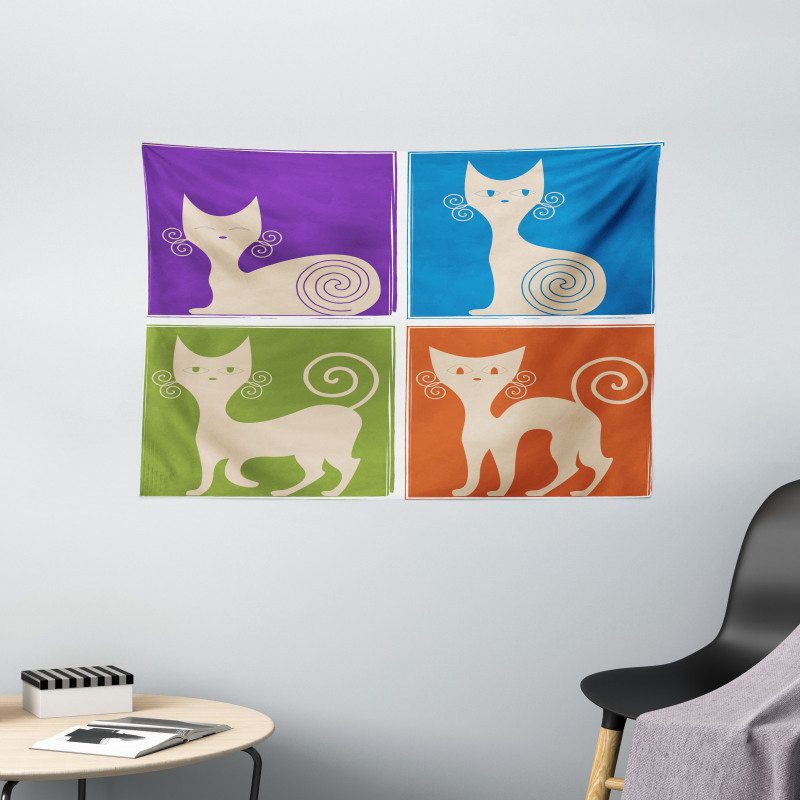 Cartoon Cats Emotions Wide Tapestry